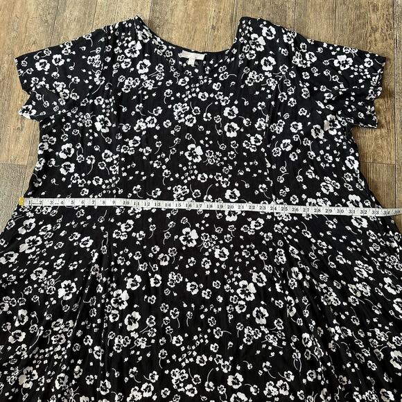 Woman Within Size 32W Black White Floral Midi Boho Sheer Rayon V Neck Long Dress - Picture 4 of 7